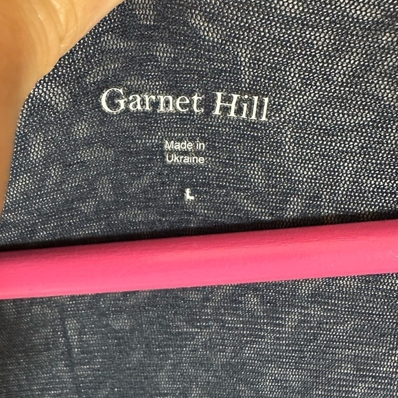 Garnet Hill Dress Navy Blue White Print Faux Wrap 3/4 Sleeve Jersey Knit Size L - Picture 5 of 6